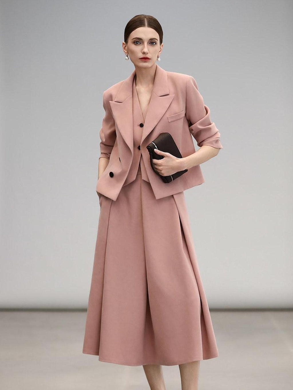 COCOBELLA Work Ready Button Double Breasted Straight Cut Short Honey Pink Women Blazers