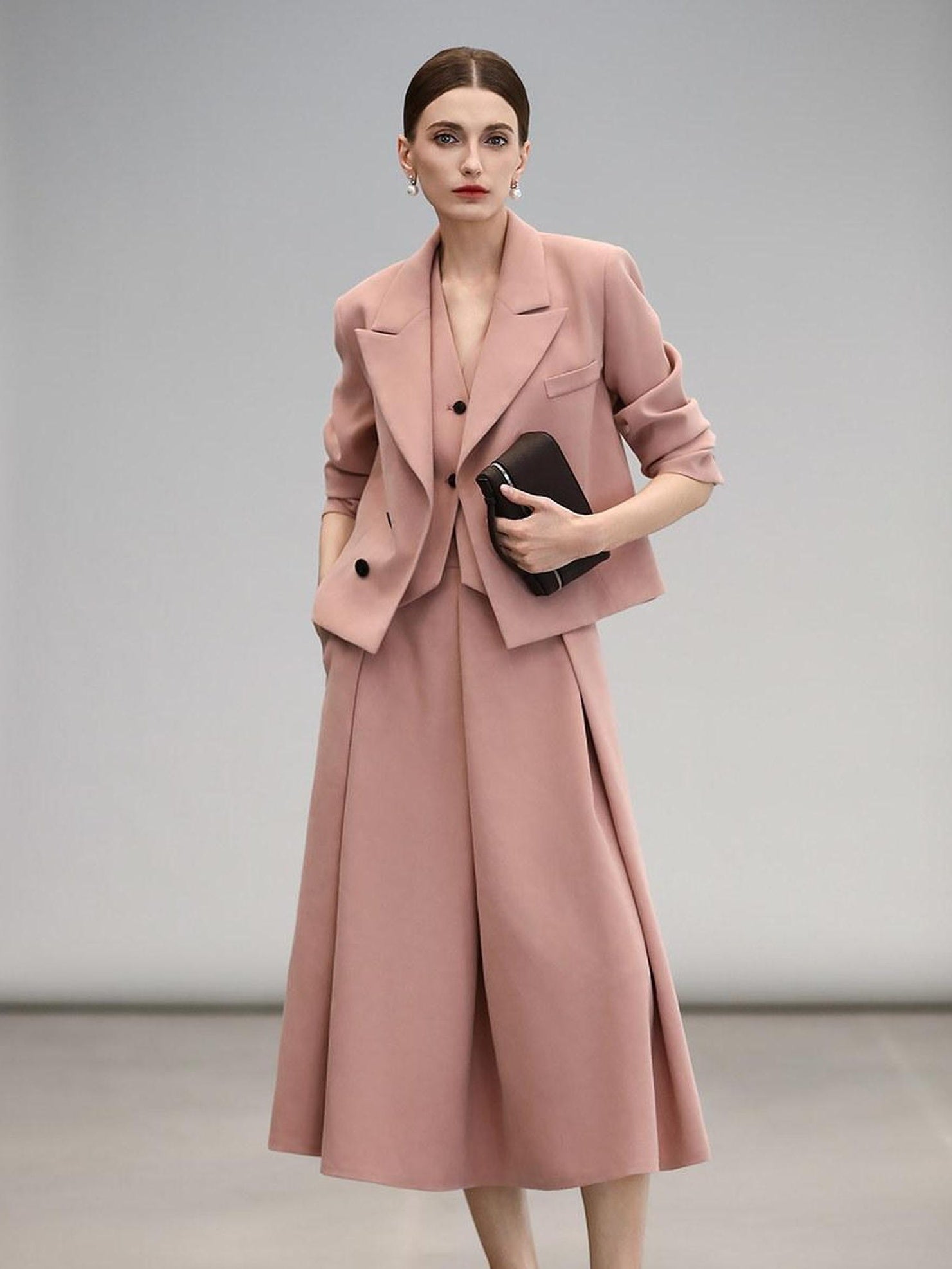 COCOBELLA Work Ready Button Double Breasted Straight Cut Short Honey Pink Women Blazers