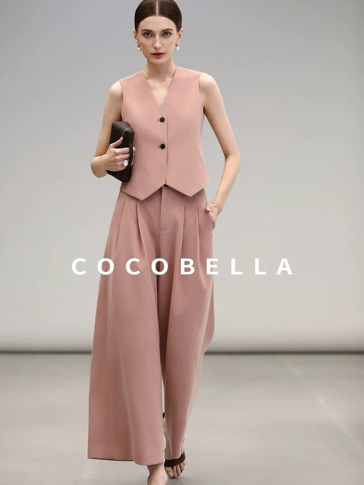COCOBELLA Work Ready Button Double Breasted Straight Cut Short Honey Pink Women Blazers