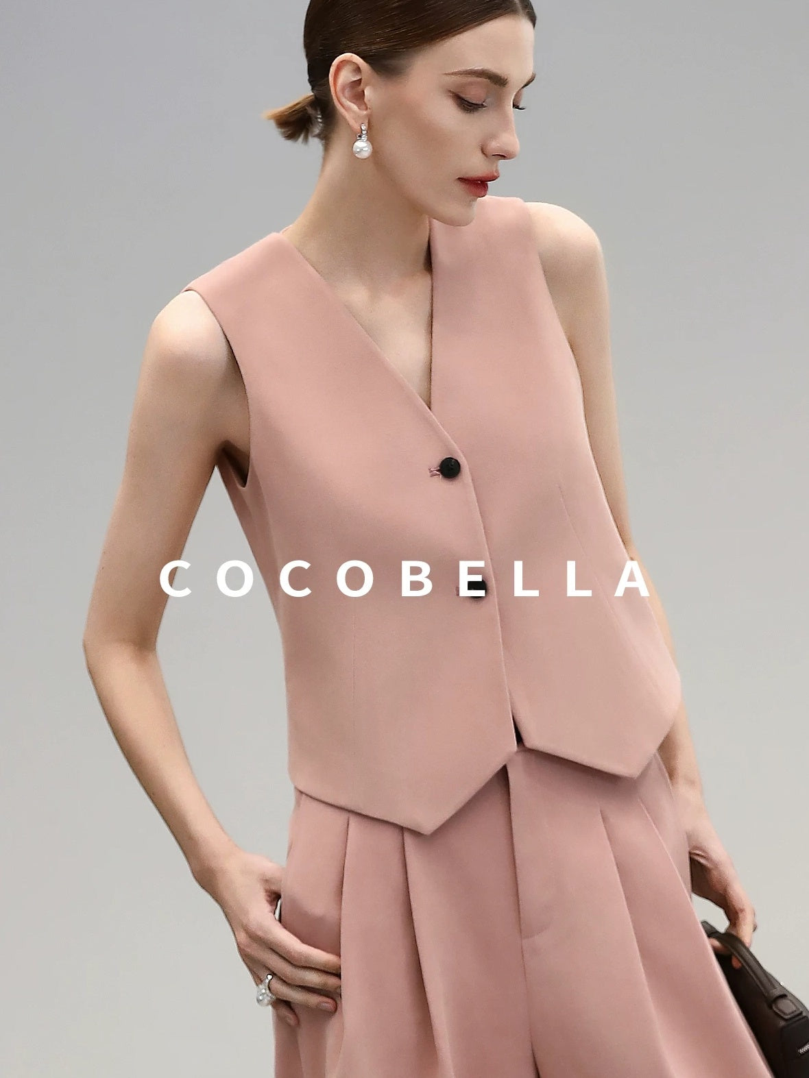 COCOBELLA Work Ready Button Double Breasted Straight Cut Short Honey Pink Women Blazers