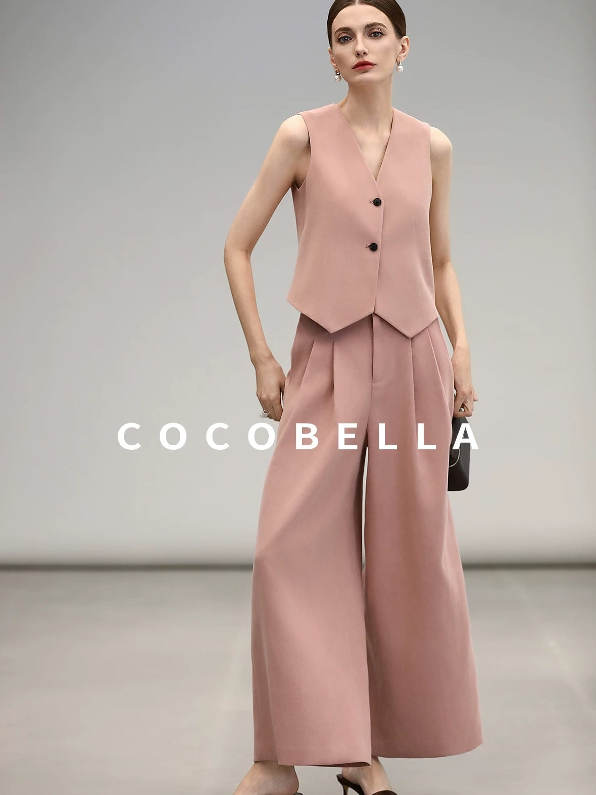 COCOBELLA Work Ready Button Double Breasted Straight Cut Short Honey Pink Women Blazers