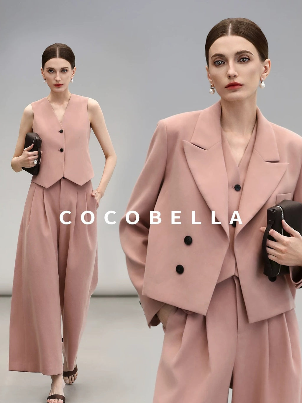 COCOBELLA Work Ready Button Double Breasted Straight Cut Short Honey Pink Women Blazers