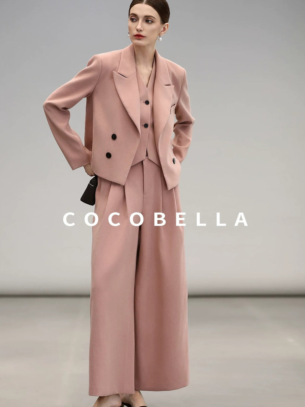 COCOBELLA Work Ready Button Double Breasted Straight Cut Short Honey Pink Women Blazers