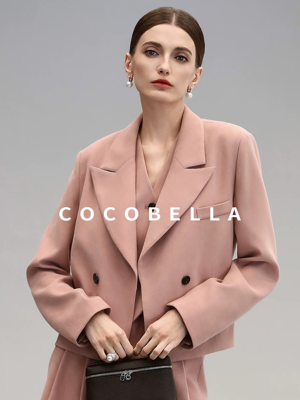 COCOBELLA Work Ready Button Double Breasted Straight Cut Short Honey Pink Women Blazers