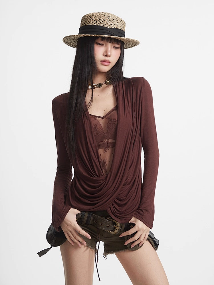 UNCMHISEX_Cute_Lace_Trim_V_Neck_Slim_Fit_Long_Sleeve_Women_Solid_Cross_Print_Blouse_MISSTT