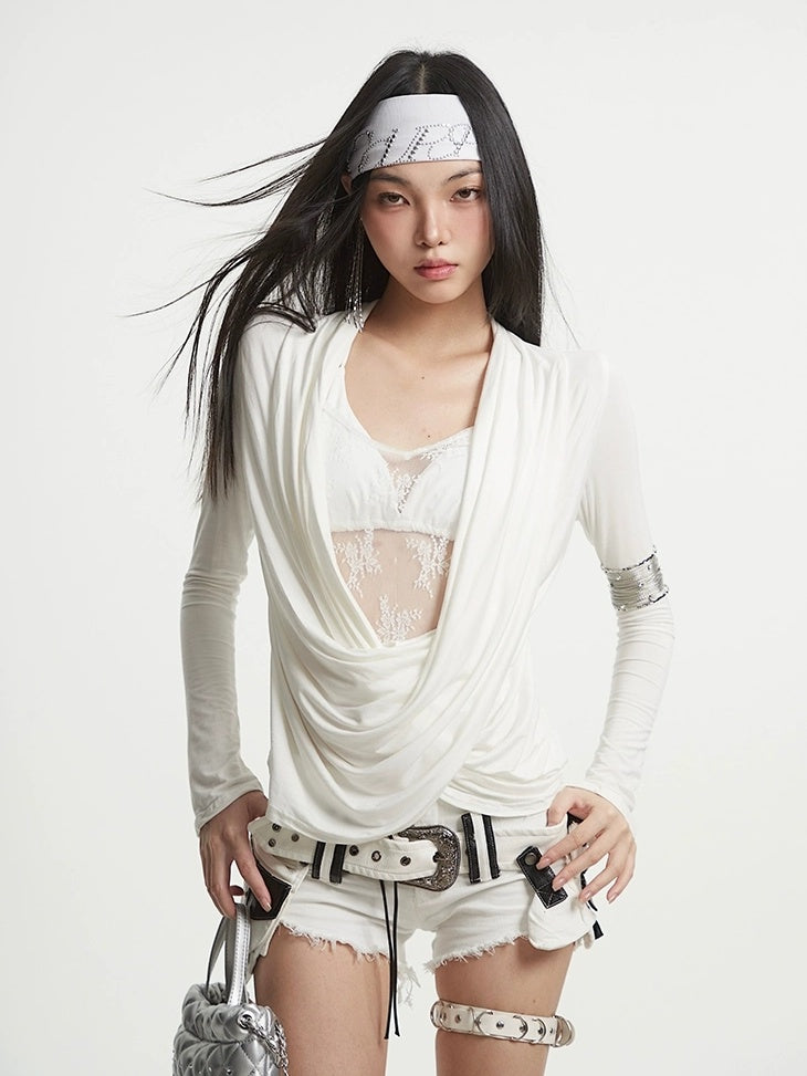 UNCMHISEX Cute Lace Trim V Neck Slim Fit Long Sleeve Women Solid Cross Print Blouse